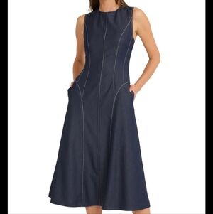 Maggy London  Contrast Stitch Sleeveless Denim Midi  Dress Size 18 NwT.